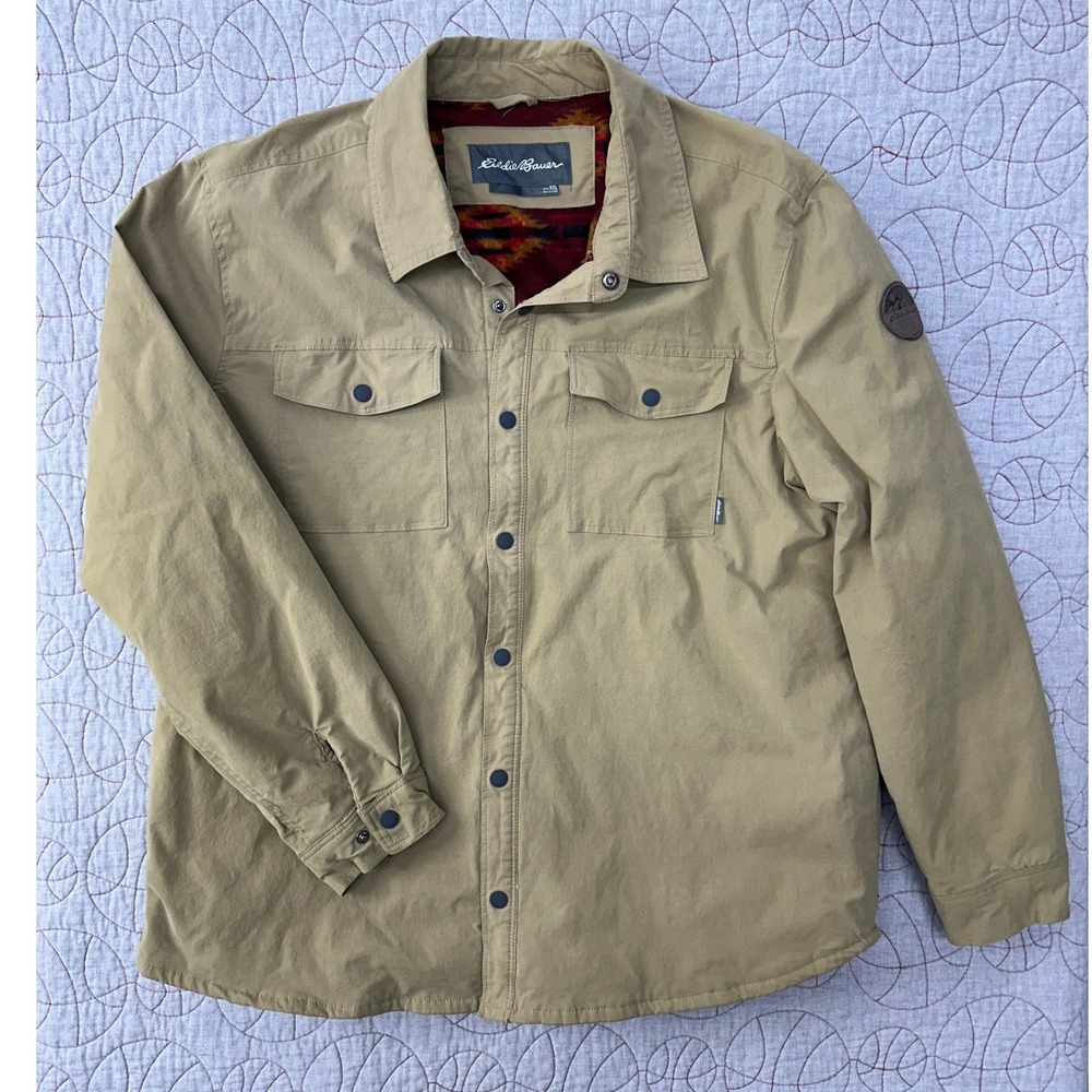 Eddie Bauer Voyager Shirt Jacket Tan Fleece‎ Lined Aztec / Mens's 2XL